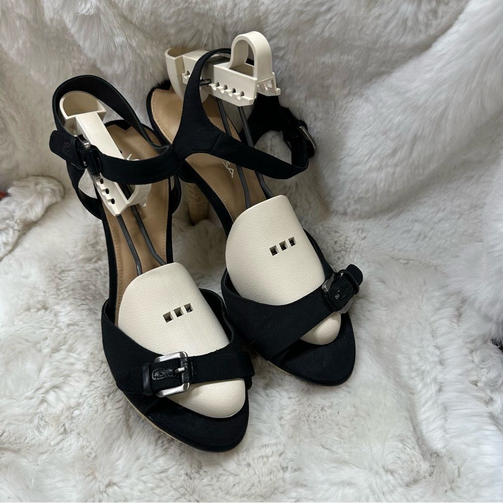 Via Spiga Suede Leather Open Toe Ankle Buckle Platform Jute HeelSandals Black 8